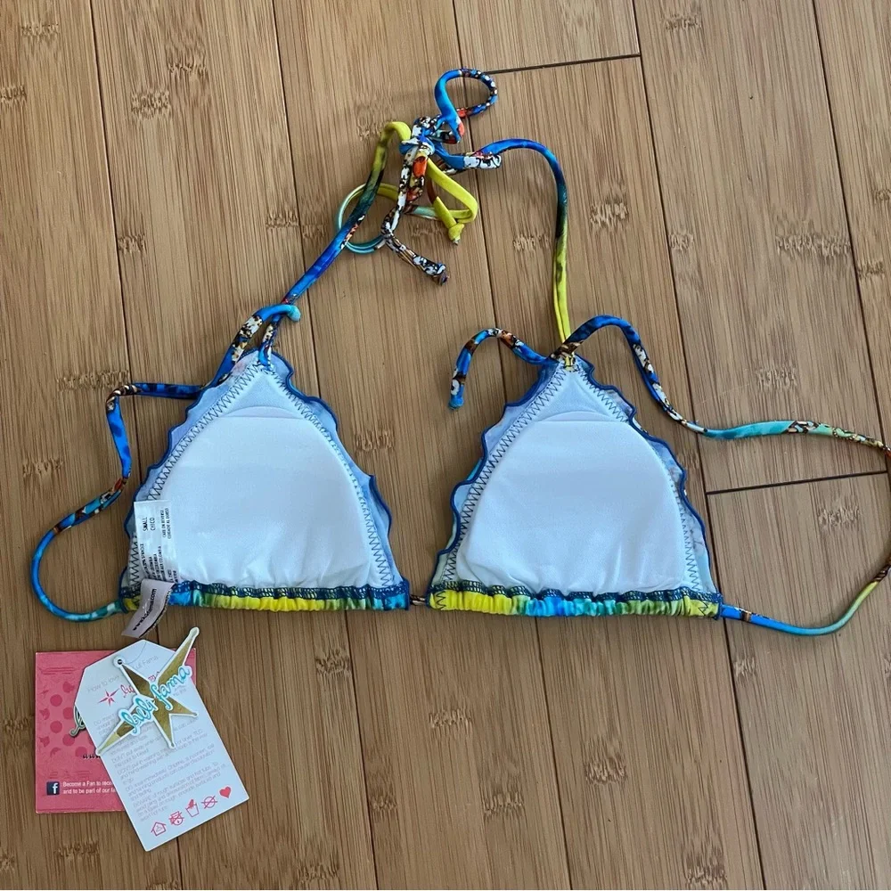 Luli Fama Blue Yellow Bikini Set with 2 Tops and 1 bottom Small - Picture 10 of 12